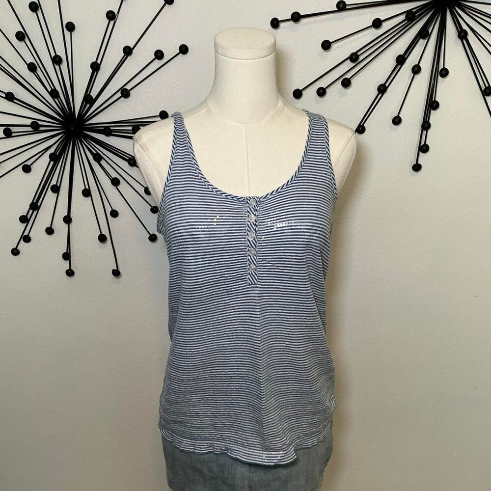 J.Crew Blue White Striped Sequin Henley Tank Top Size Small